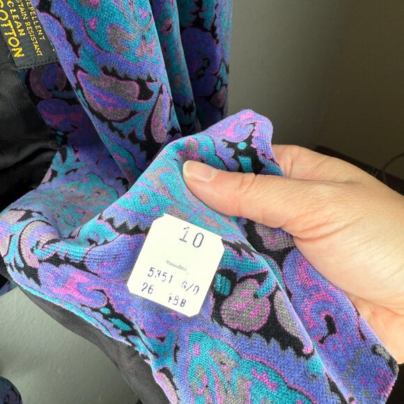 Vintage Velvet Swing Coat 80s Deadstock Gallery Woman Jewel Tone Printed | L/XL - Picture 7 of 10